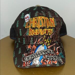 Christian Audigier Baseball Hat Cap Mesh Trucker Rhinestone Embroidered Y2K